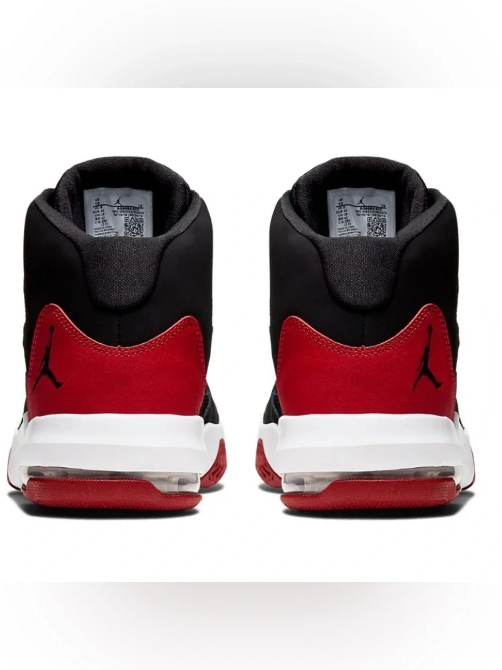 New in Box Jordan Max Aura Black and Gym Red Sneakers, Size 12